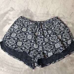 Blue and white patterned shorts